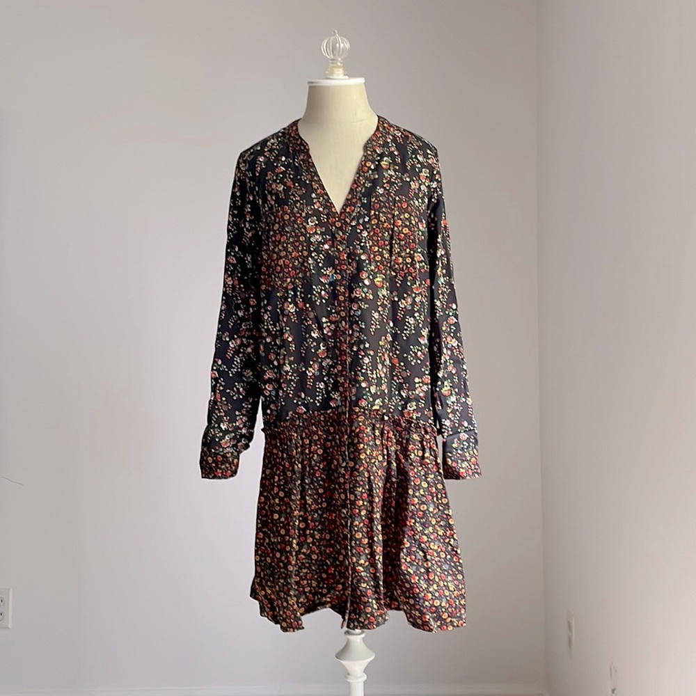 Anthropologie Size 4 Floral Midi Dress Long Sleeves